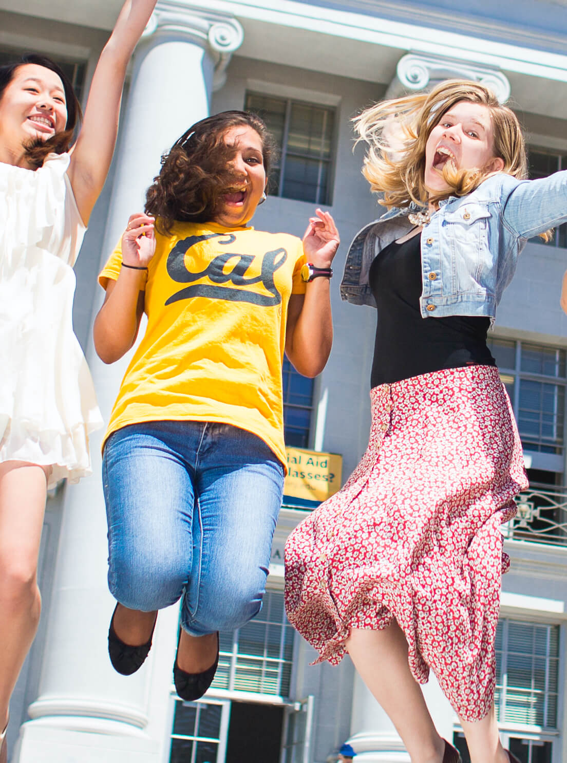 Photo of Berkeley students jumping. Photo by Elena Zhukova. Copyright 2018 UC Regents.