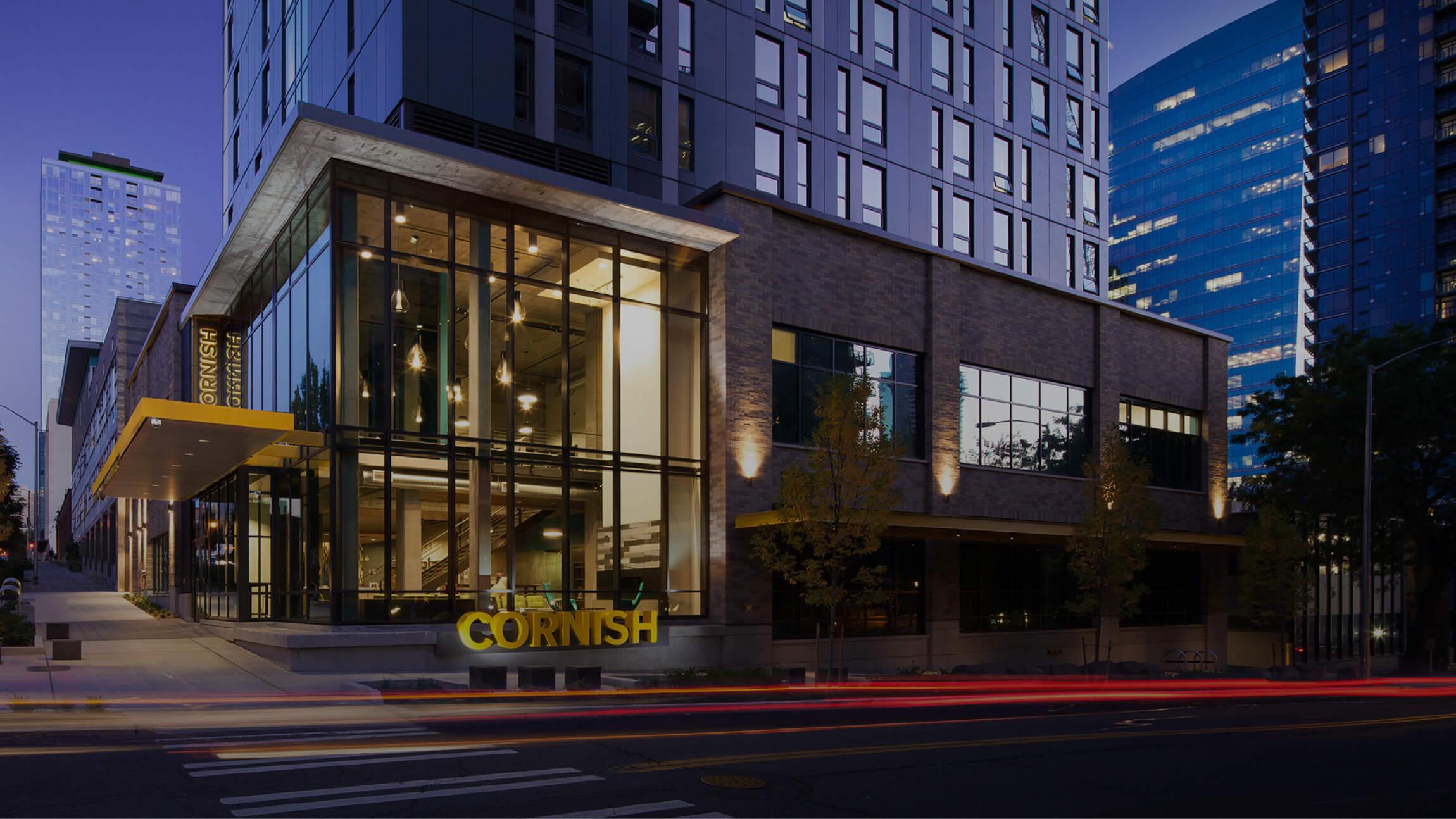 Cornish campus in downtown Seattle at night