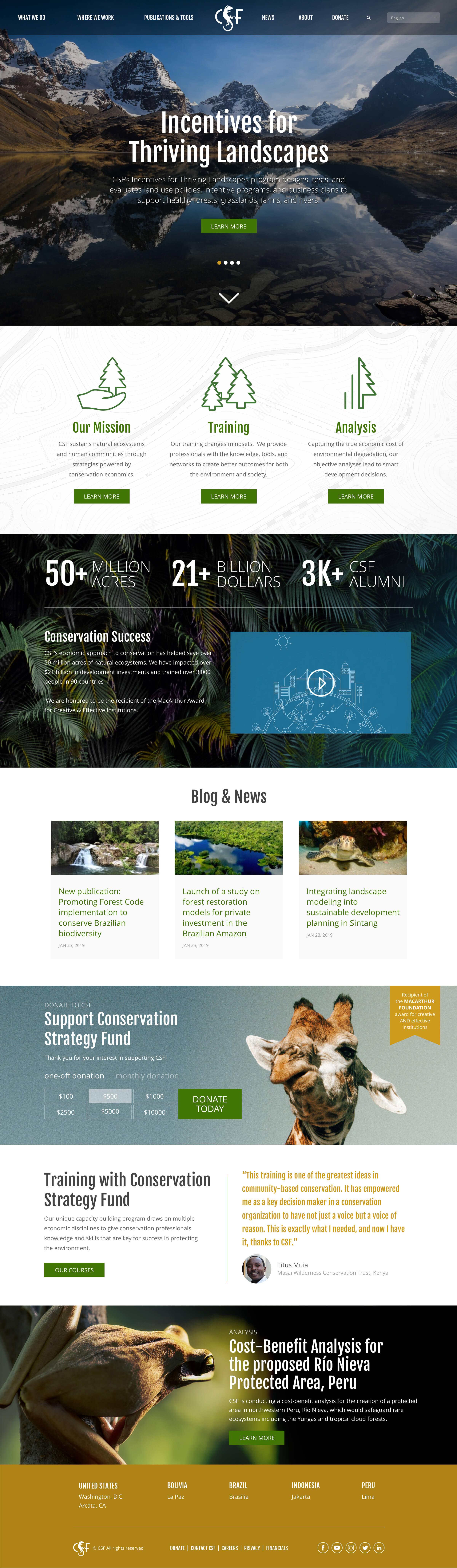 A desktop screenshot of the CSF homepage