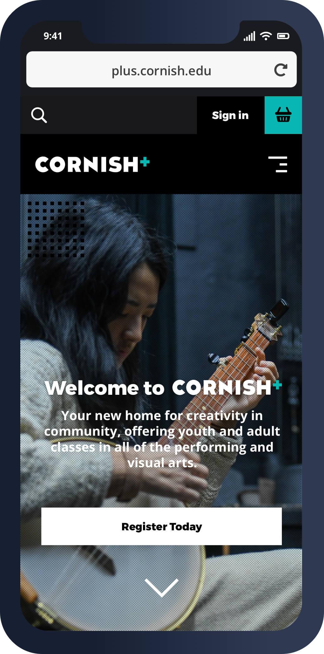 Mobile screenshot of the Cornish+ homepage