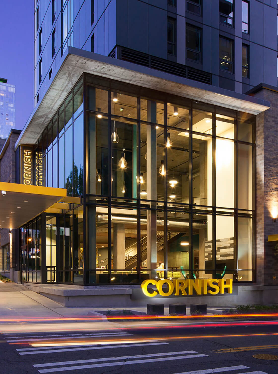 Cornish campus in downtown Seattle at night