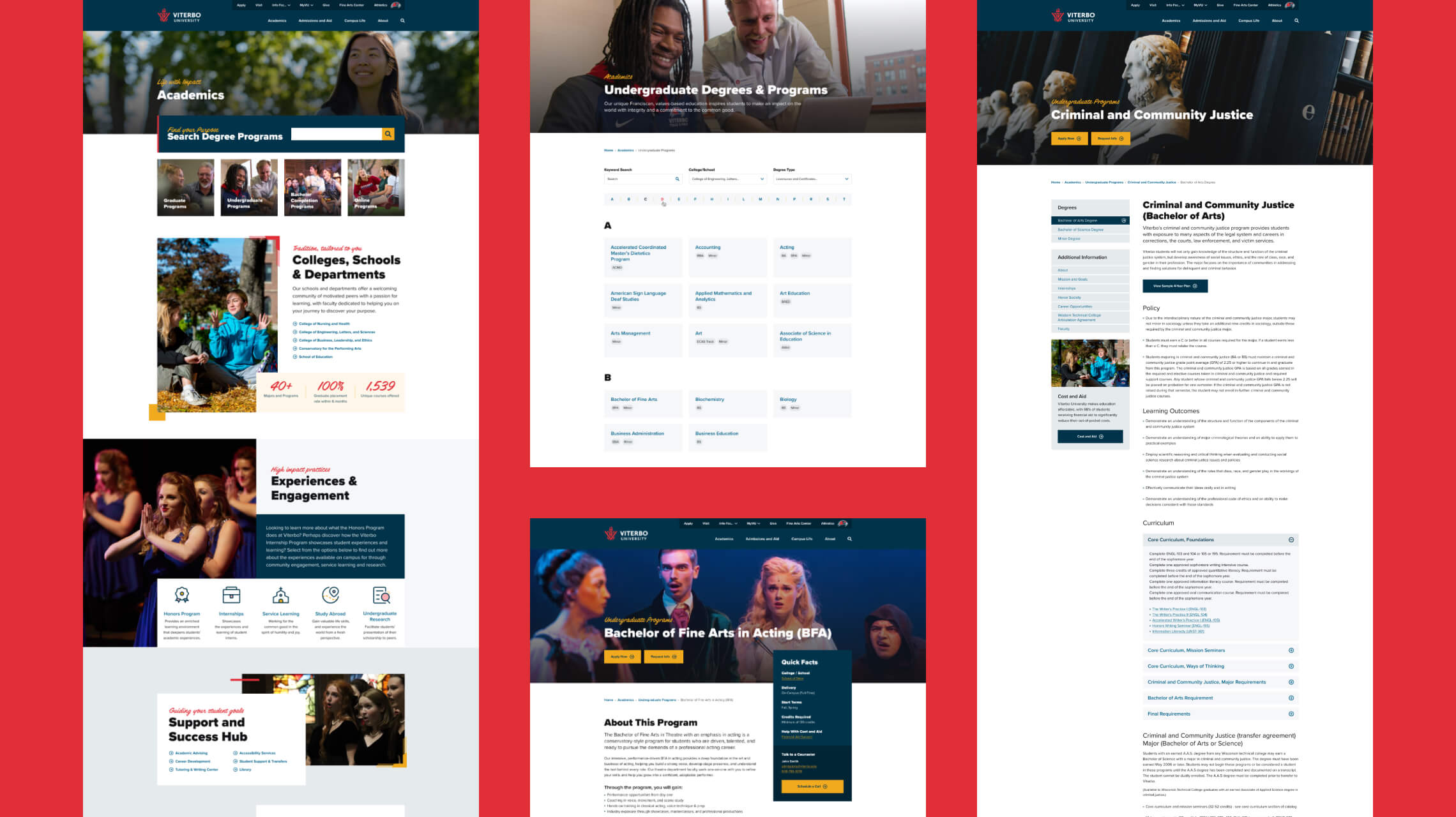 Desktop design examples of the new academics section, including the new program finder