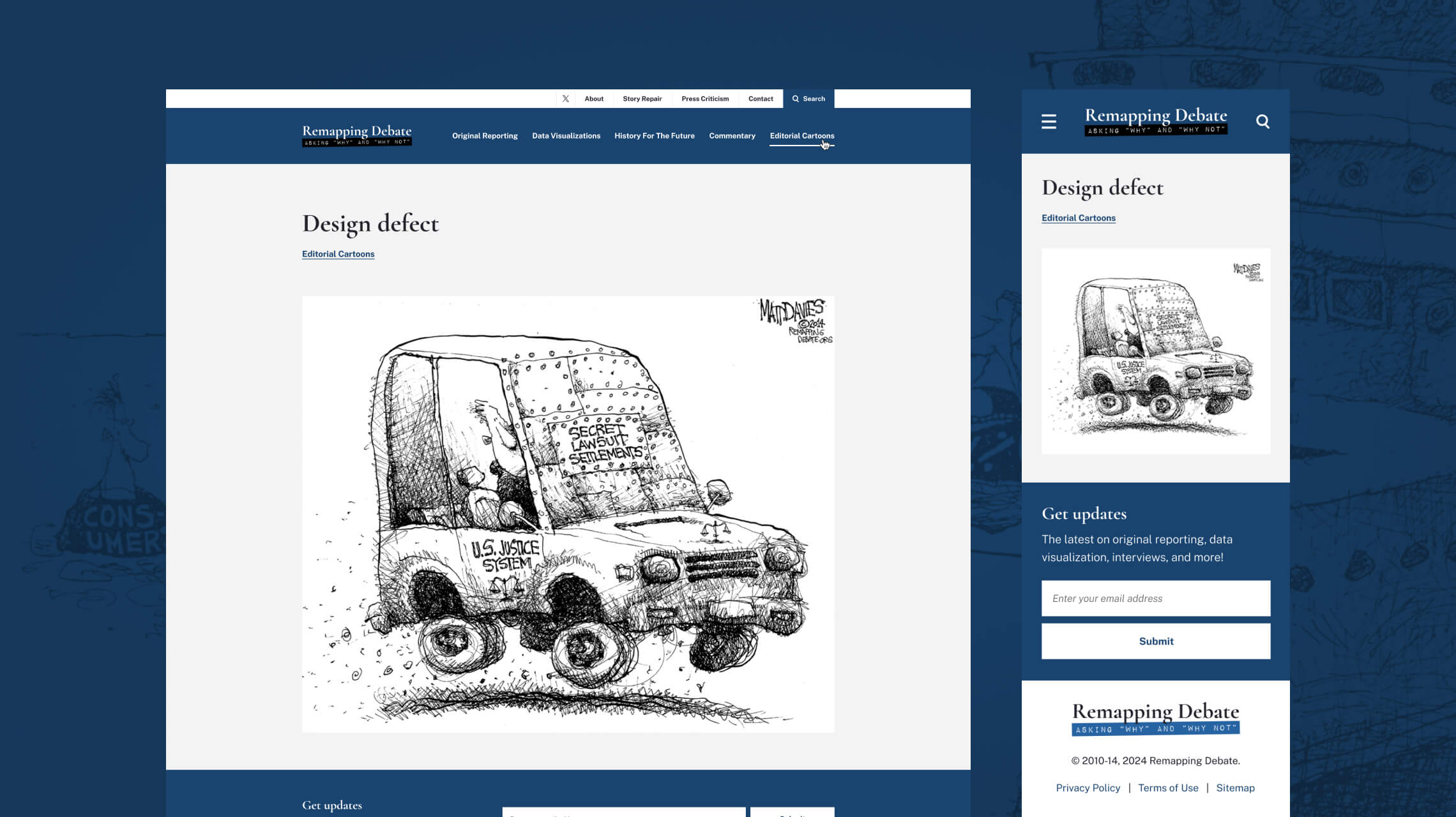 Designs featuring editorial cartoons by Pulitzer Prize-winner Matt Davies