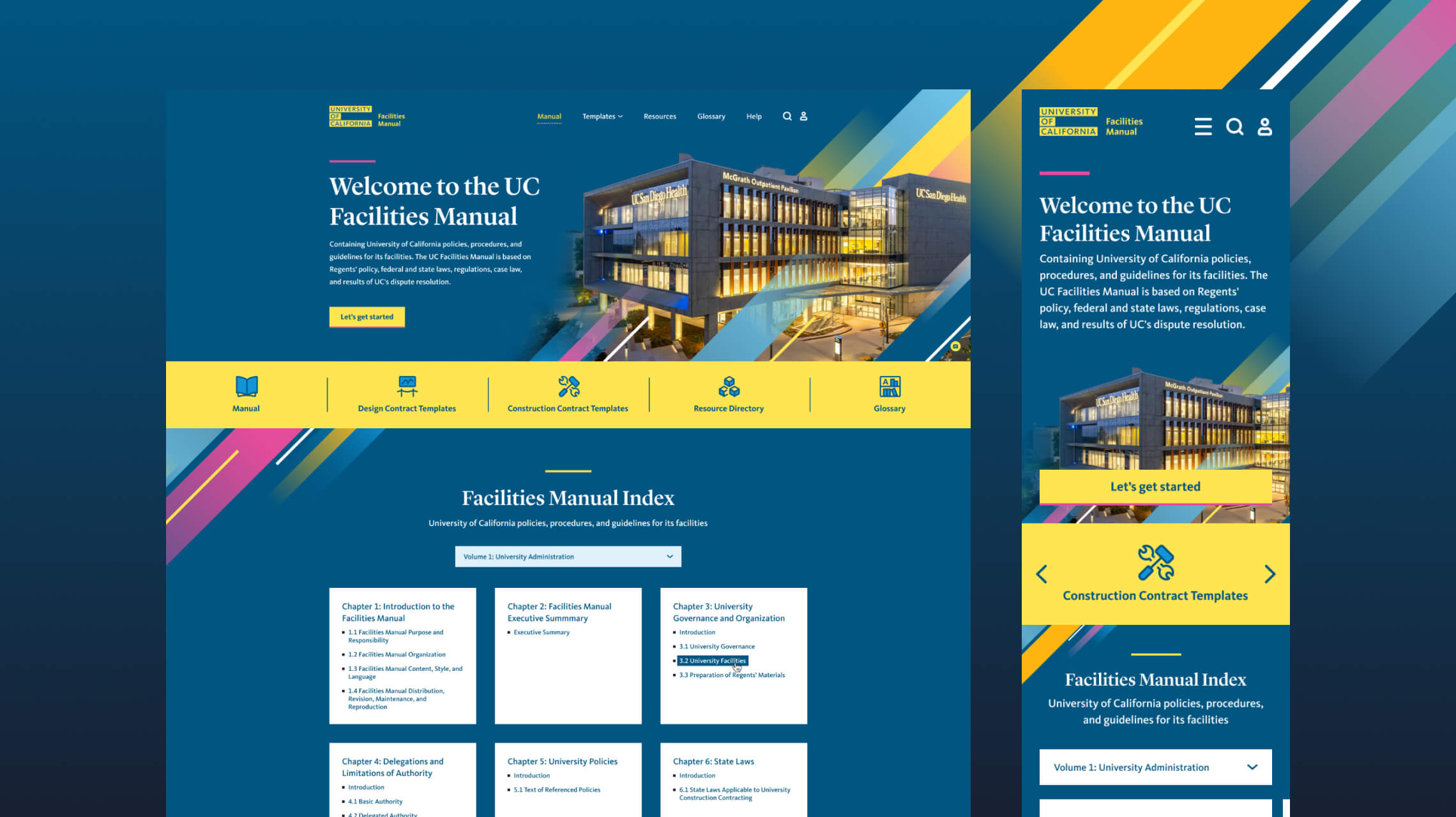 Homepage design for the new UCOP Facilities Manual website.