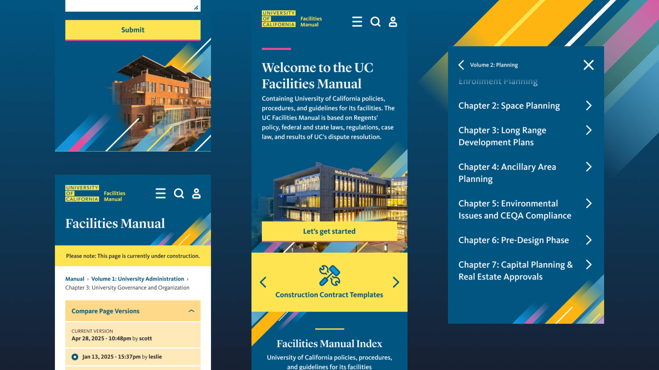 Mobile design examples for the new Facilities Manual.