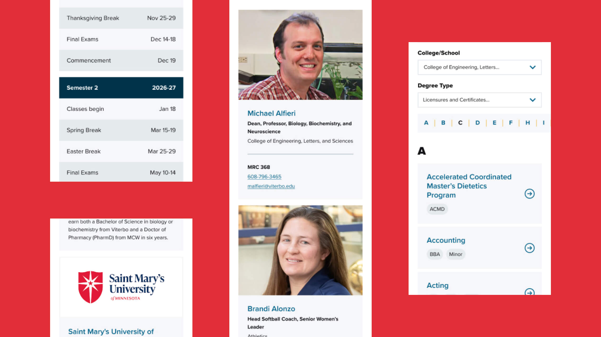 Viterbo University mobile design examples