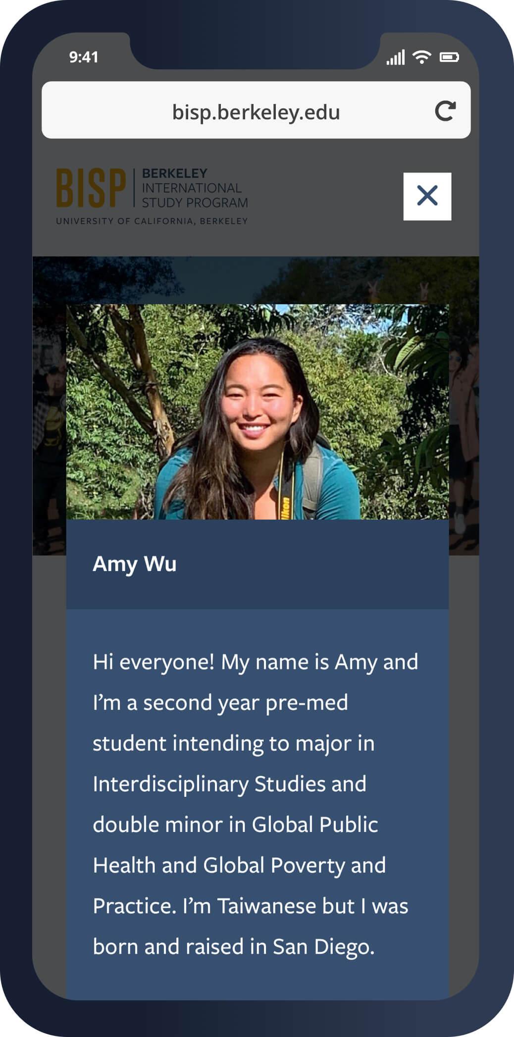 A mobile screenshot of a BISP mentor bio