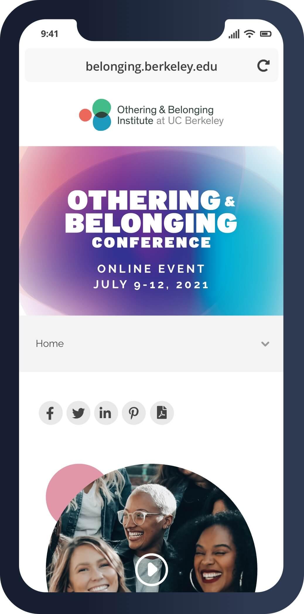 A mobile screenshot of an Othering & Belonging conference microsite