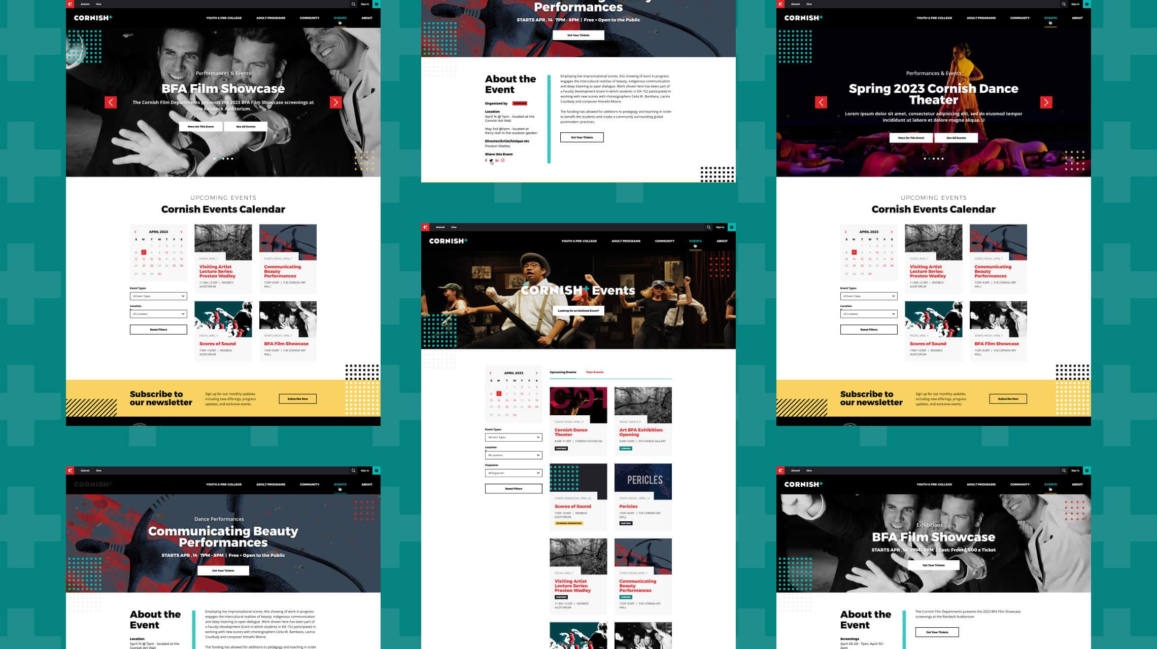 Design for the events calendar and event pages