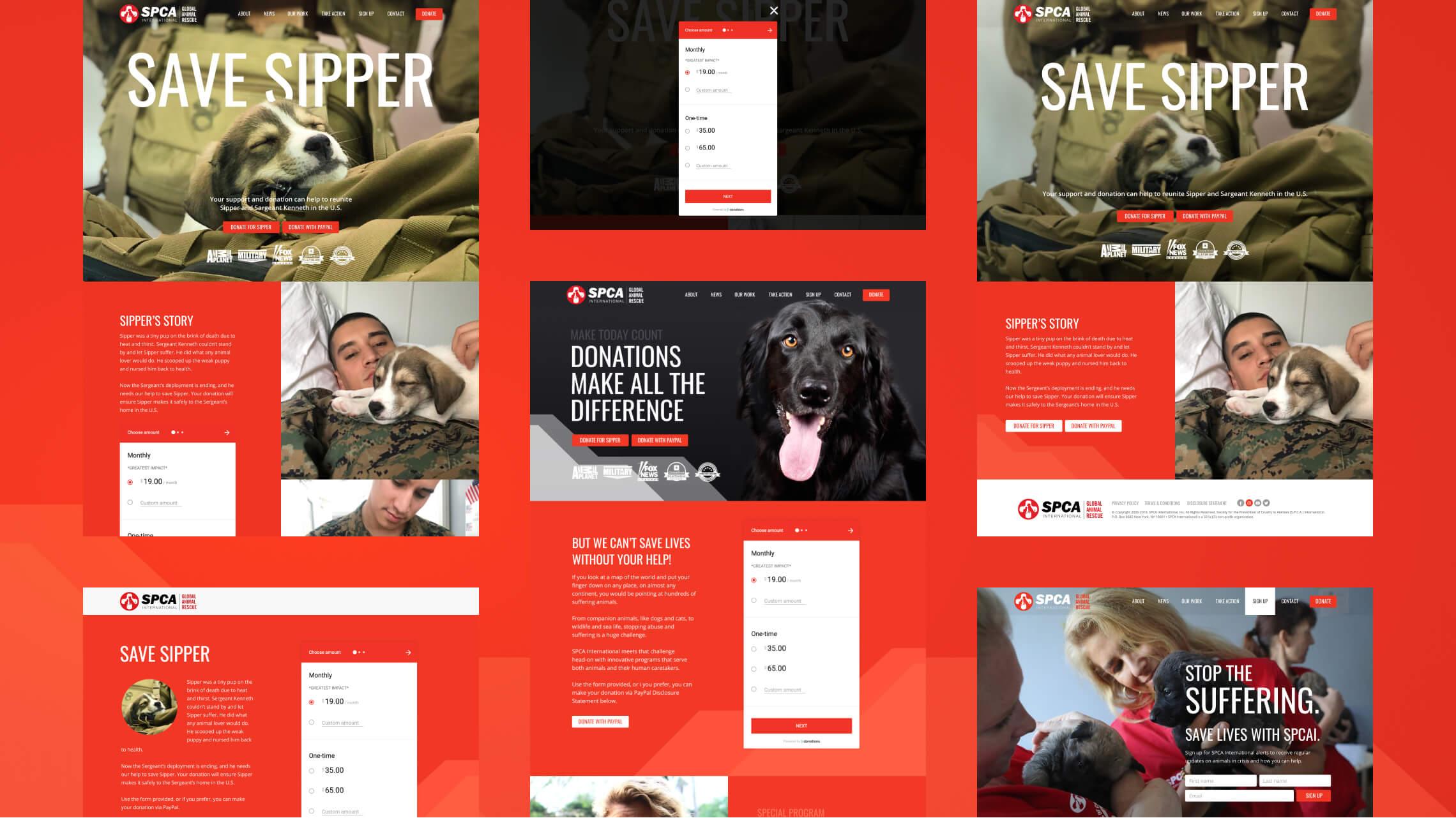 Desktop design examples of the donation section