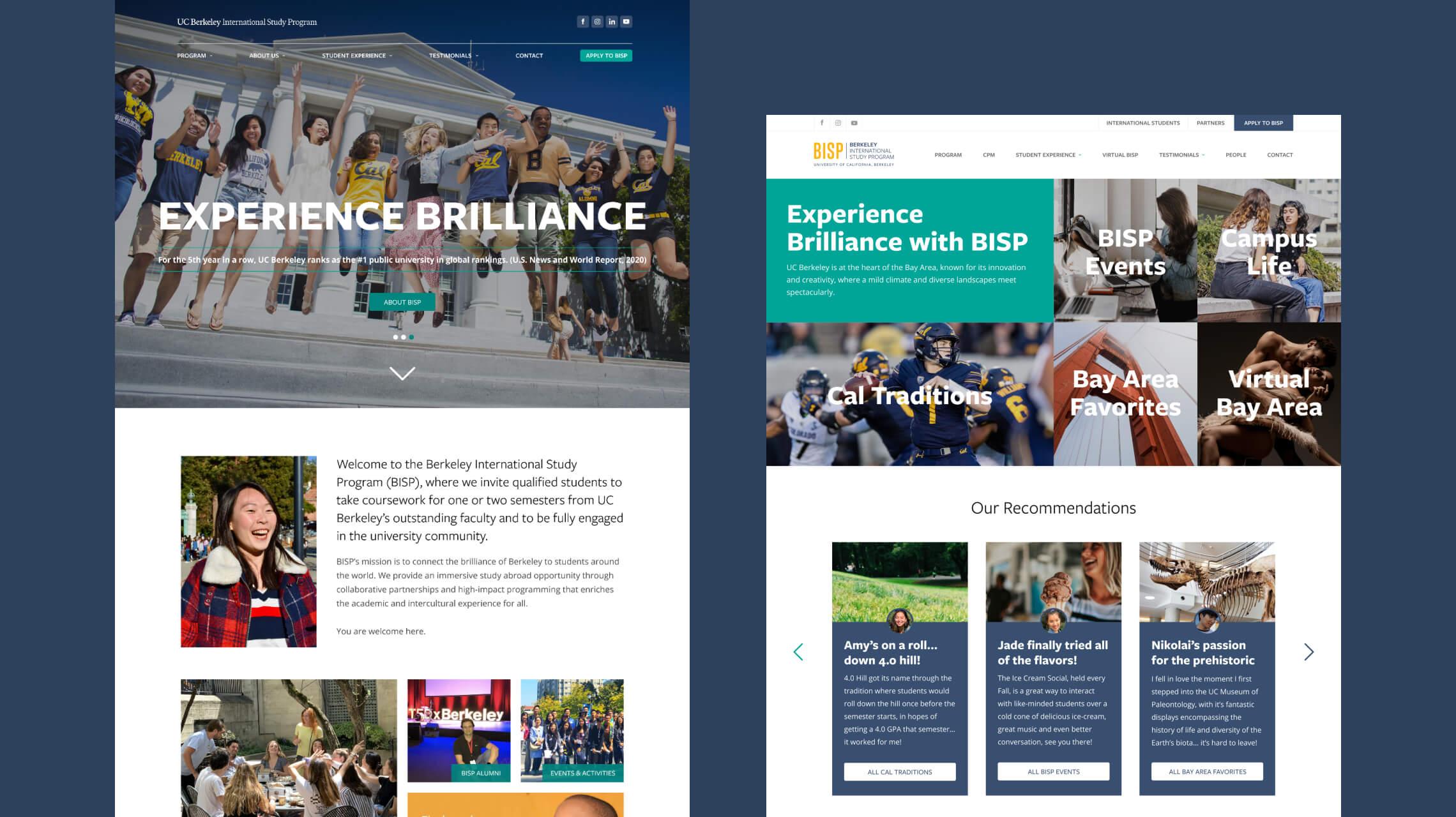 Desktop design examples of the Berkeley International Study Program website