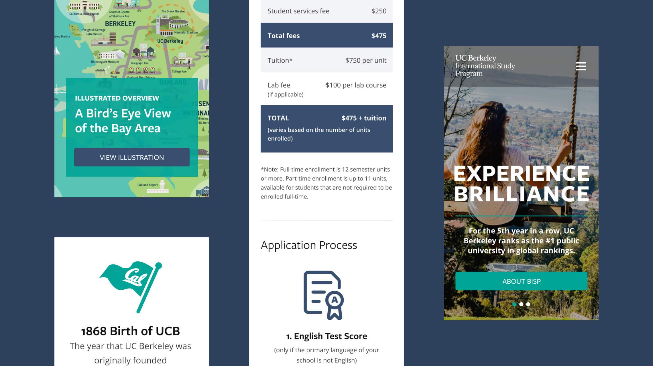 Mobile design examples of the Berkeley International Study Program website