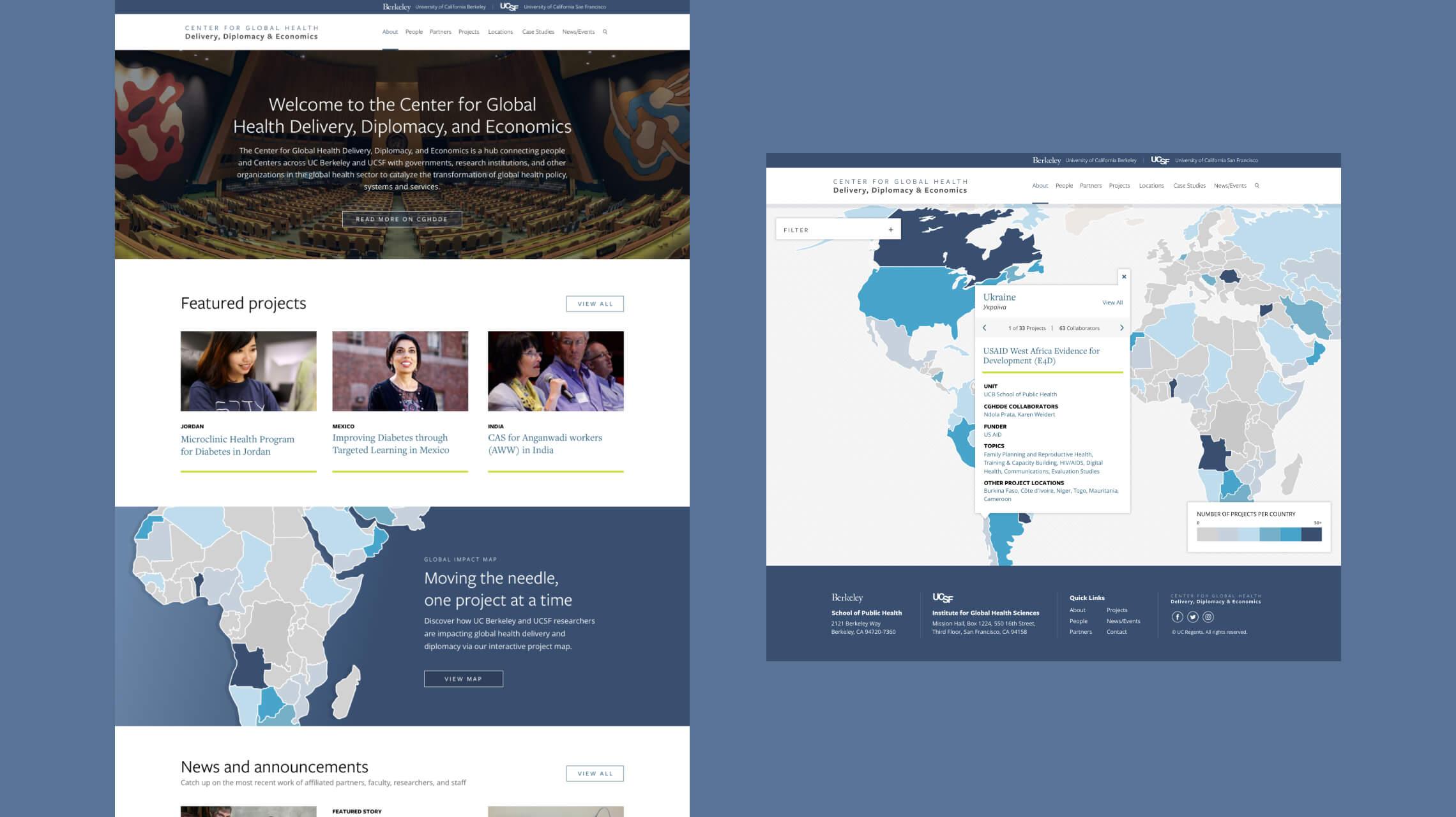 Desktop design examples of the UC Berkeley and UCSF CGHDDE website