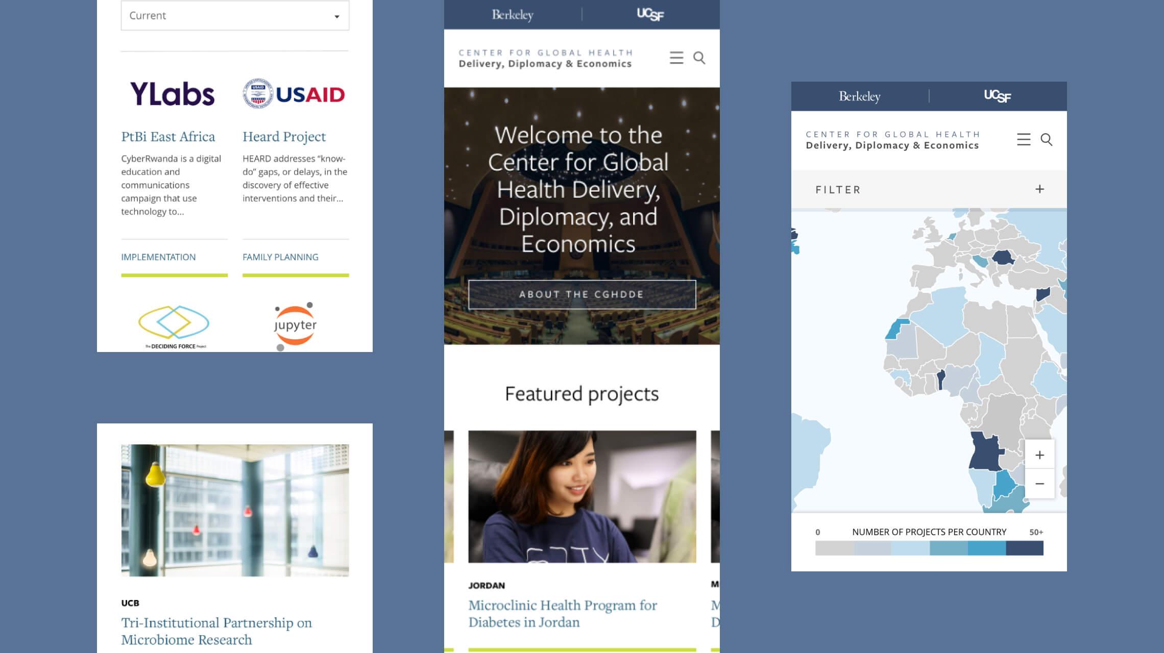 Mobile design examples of the UC Berkeley and UCSF CGHDDE website