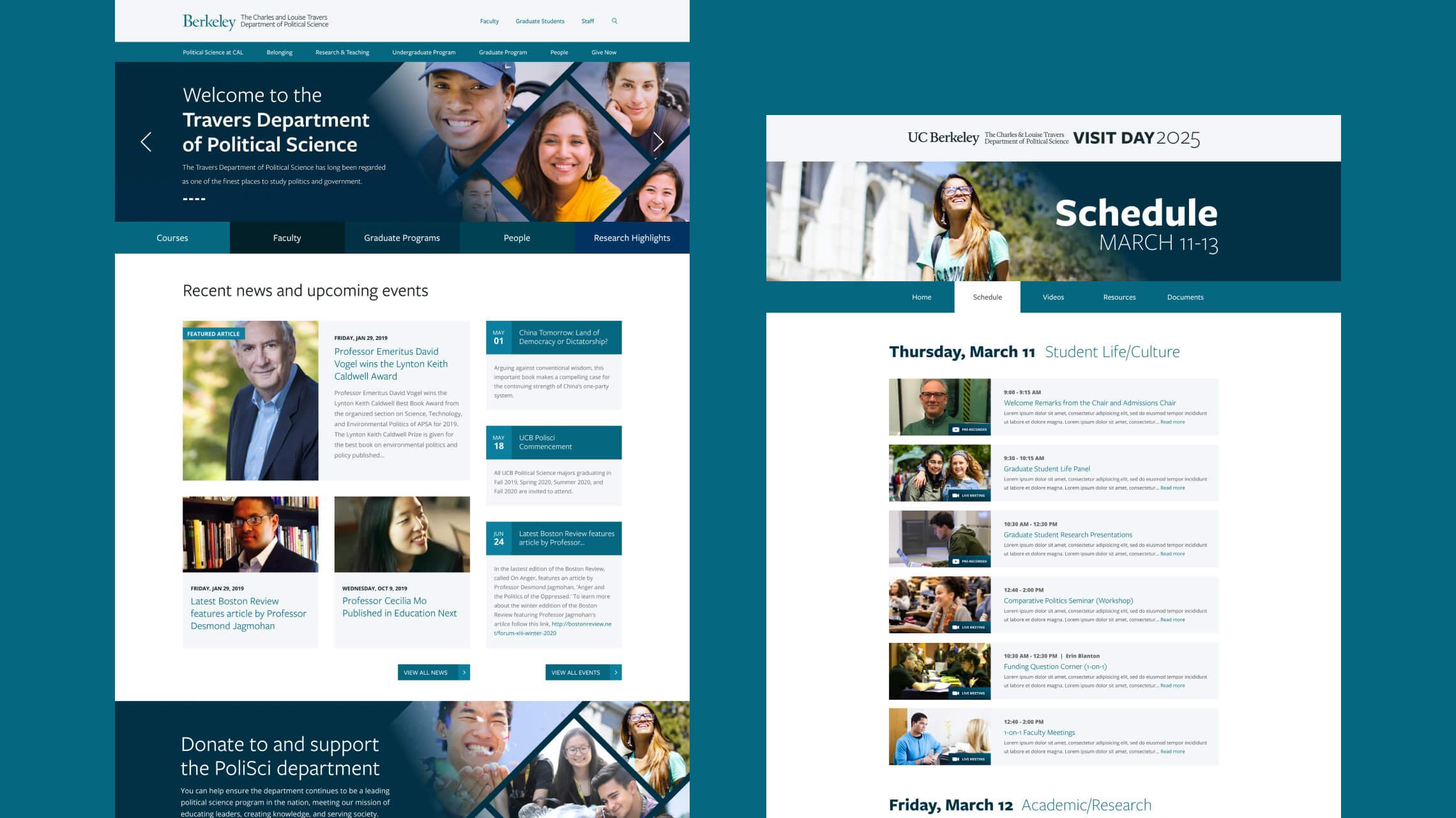 Desktop design examples of the UC Berkeley Department of Political Science website
