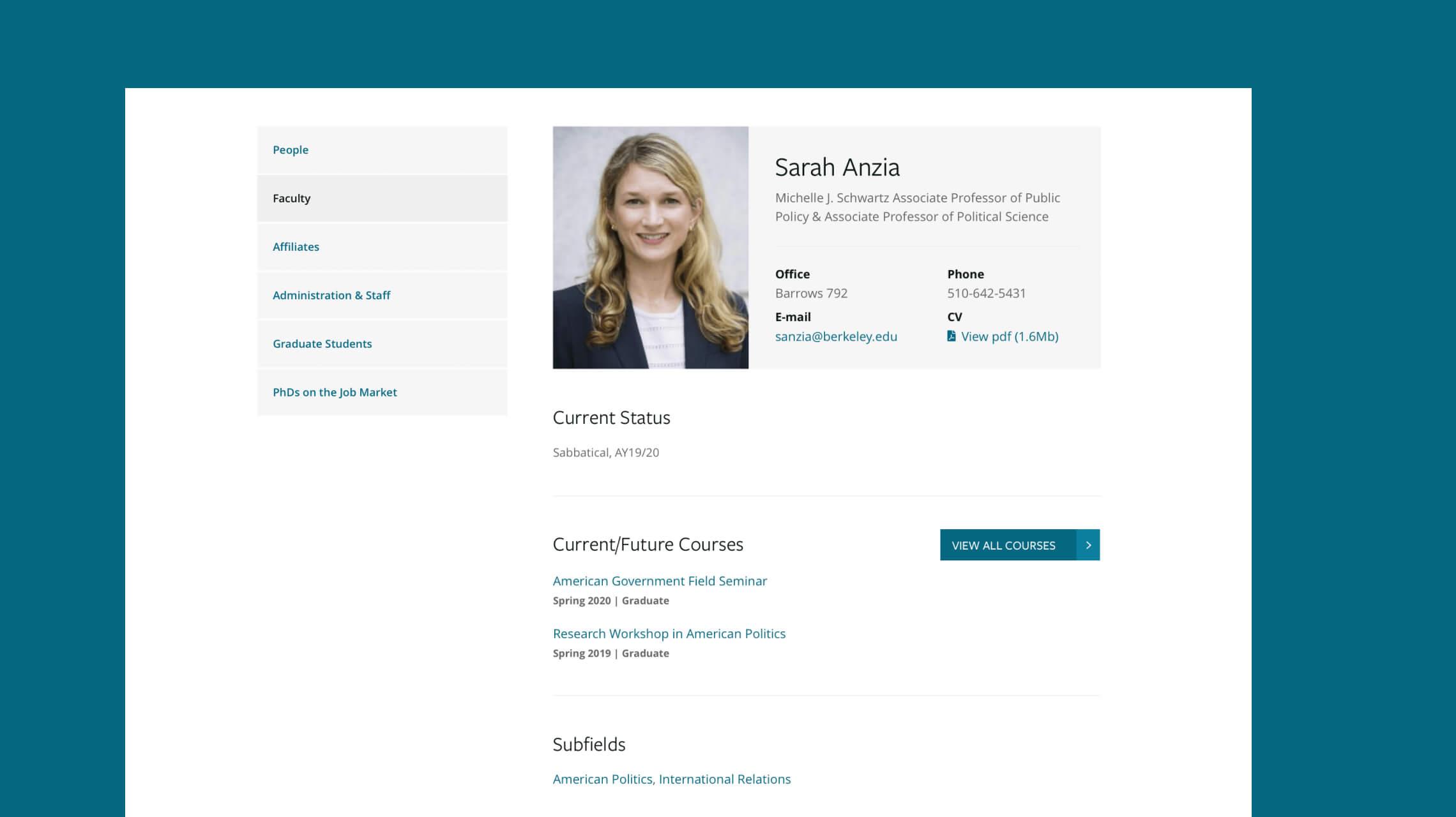 Example of content relationship between courses and faculty profiles