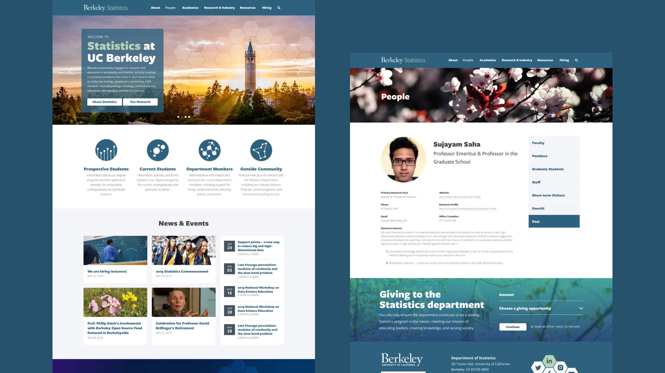 Desktop design examples of the UC Berkeley Statistics website