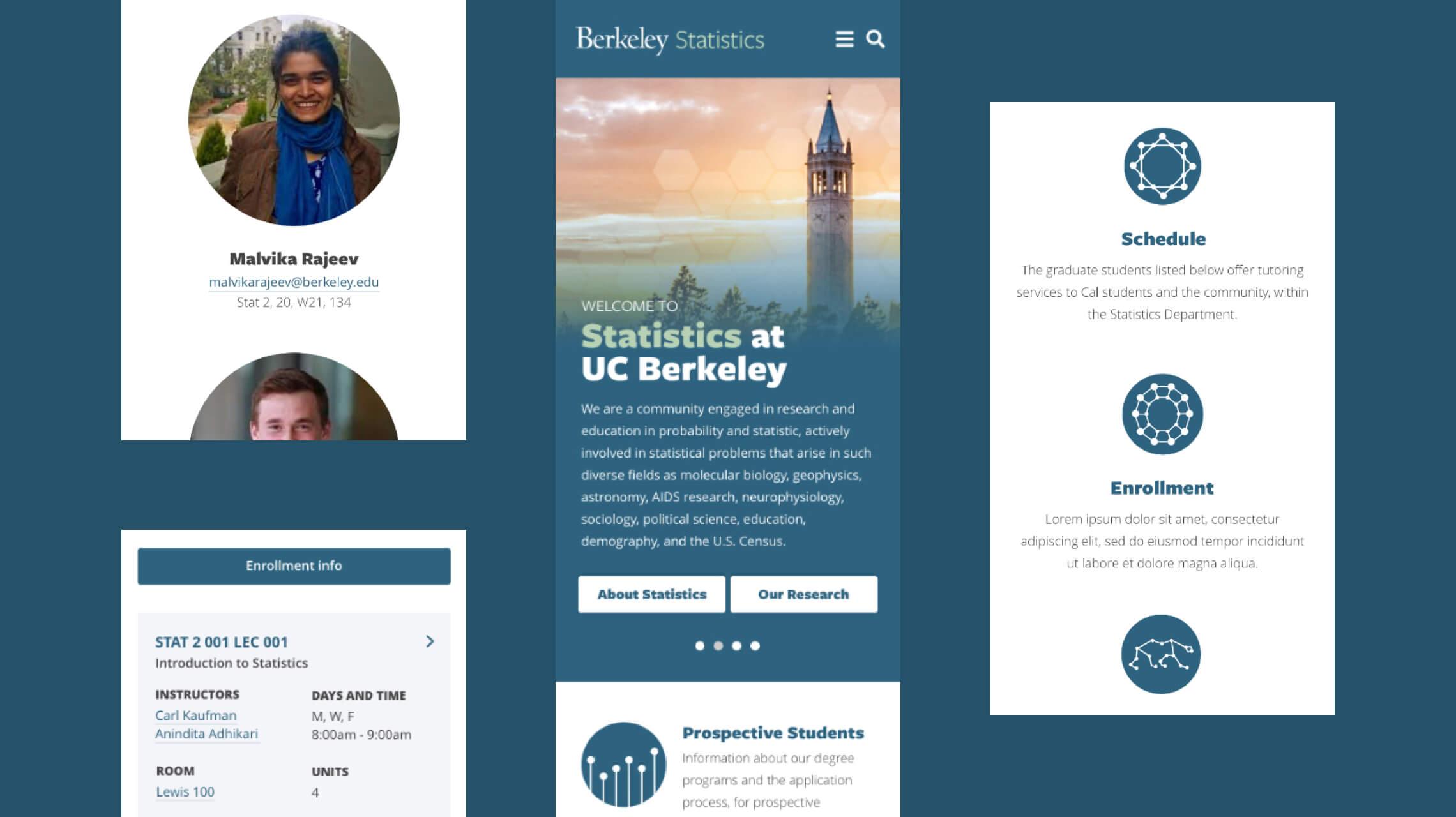 Mobile design examples of the UC Berkeley Statistics website