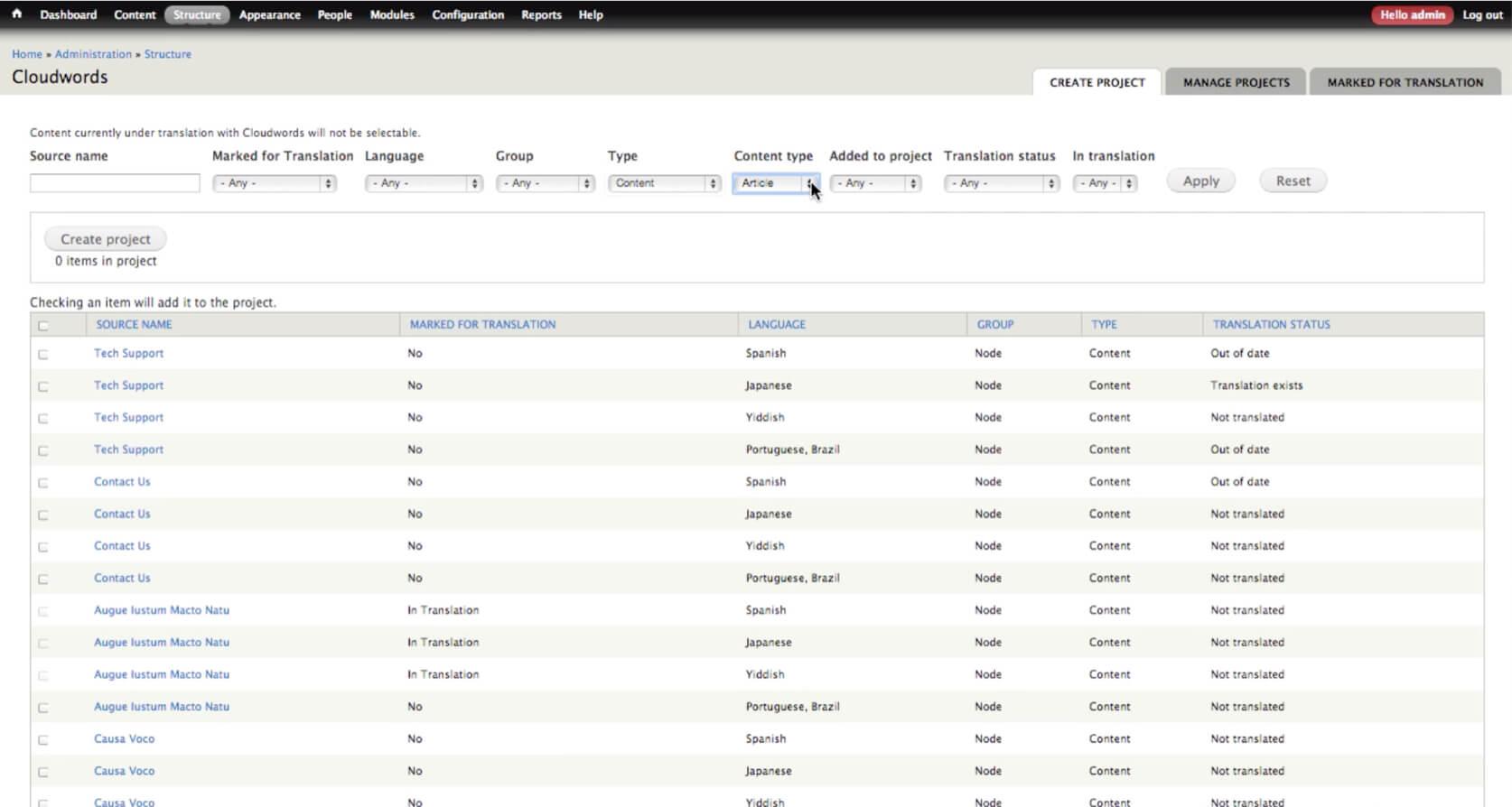 Screenshot of the Drupal module's interface