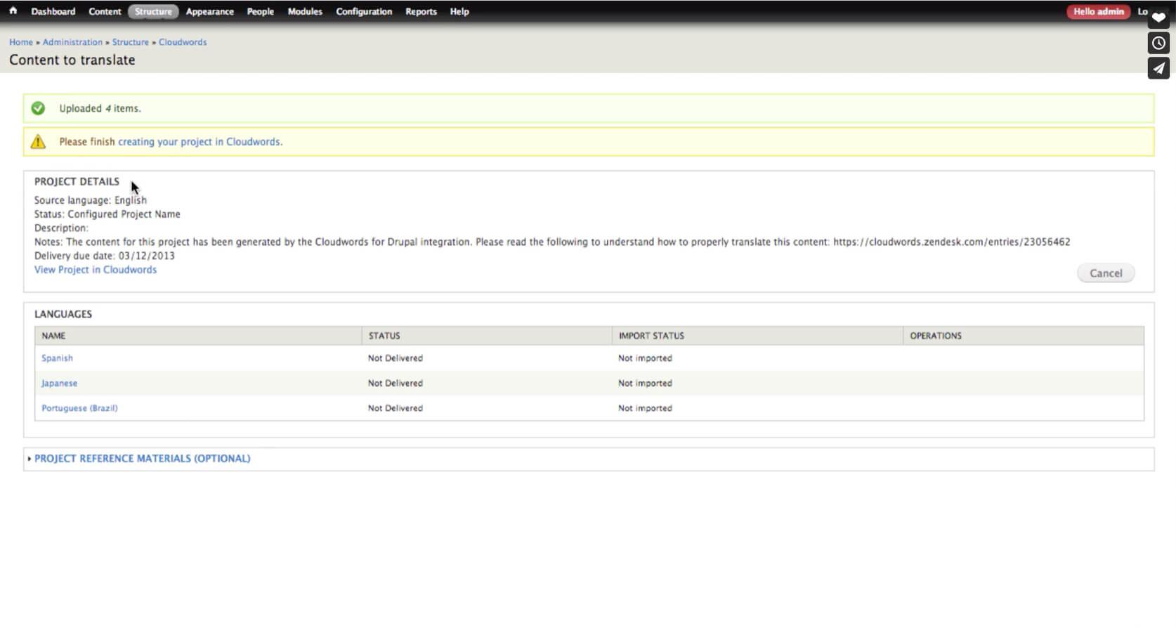 Screenshot of the Drupal module's interface