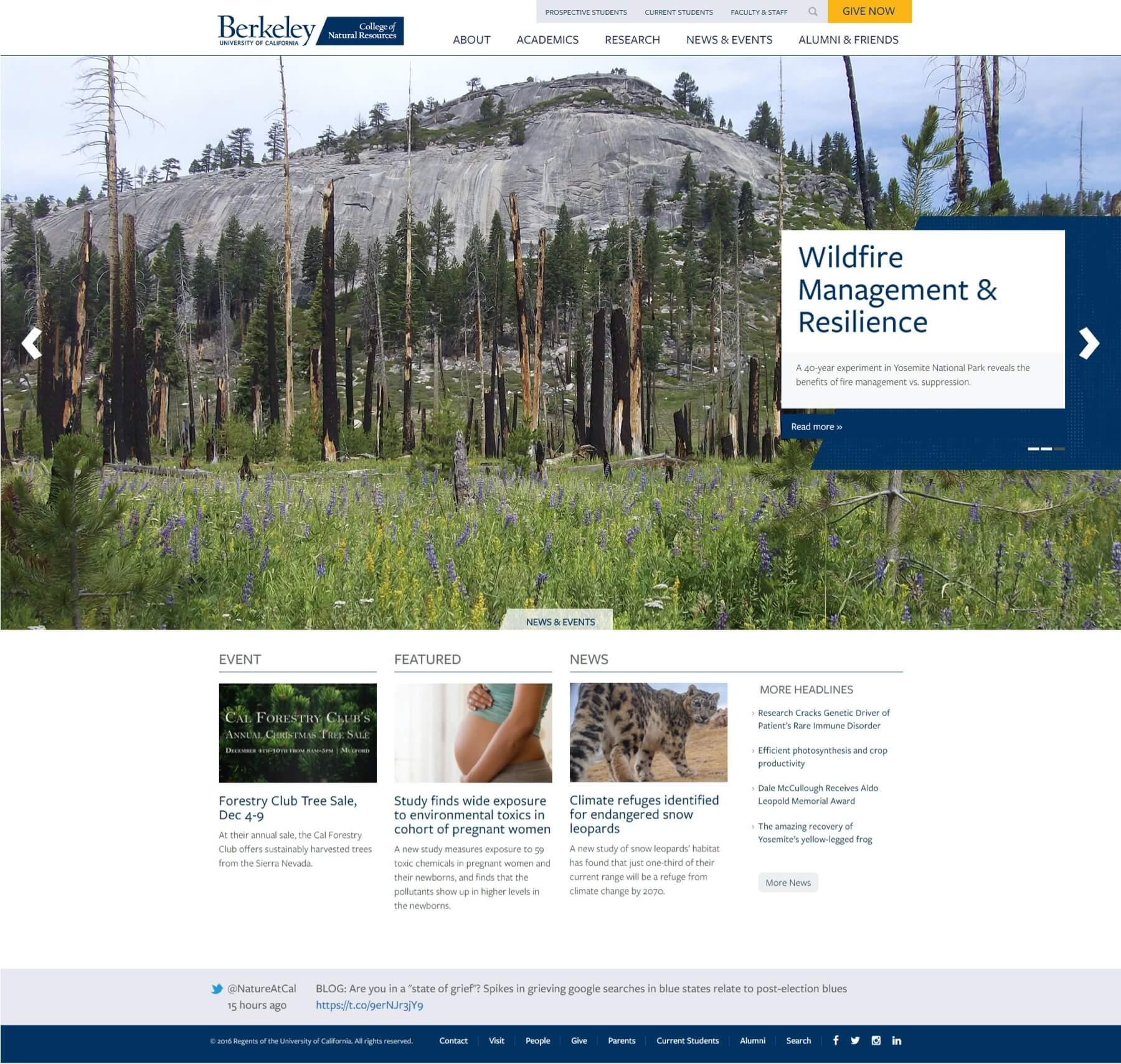A screenshot of the College of Natural Resources homepage