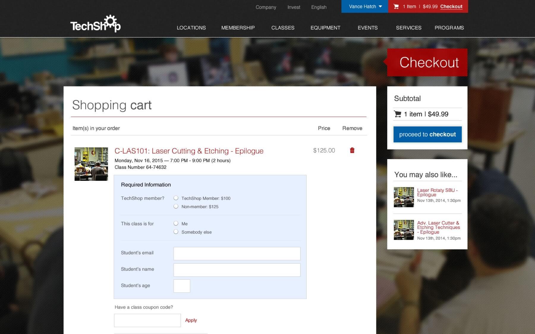 A screenshot of the shopping cart