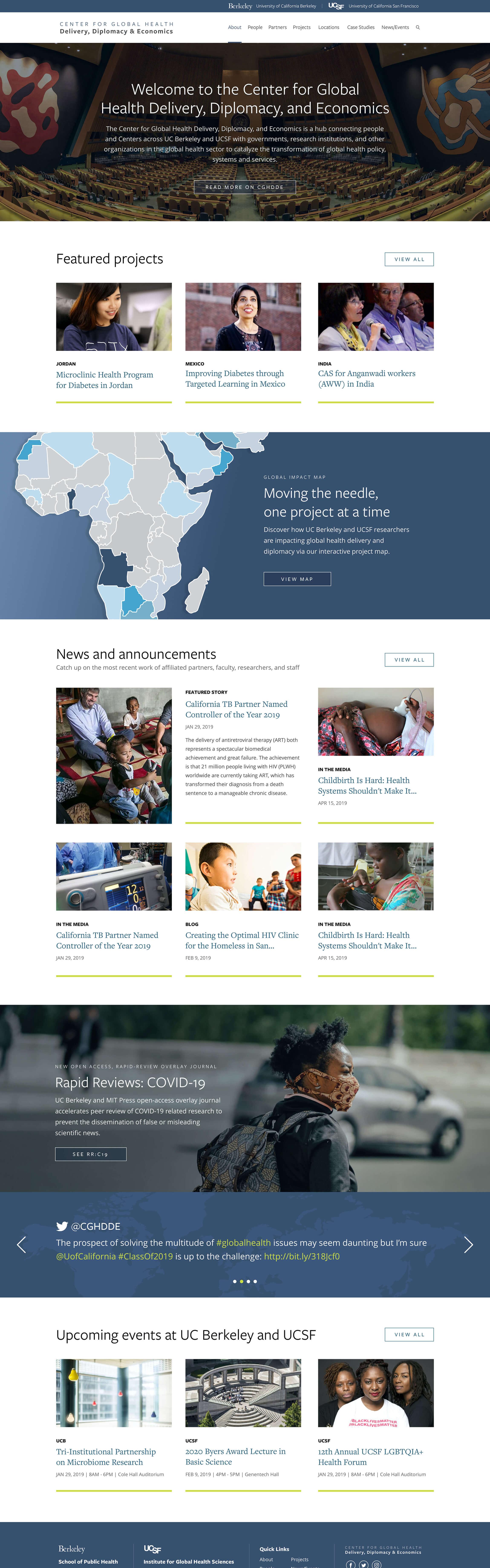 A desktop screenshot of the Center for Global Health Delivery, Diplomacy & Economics homepage