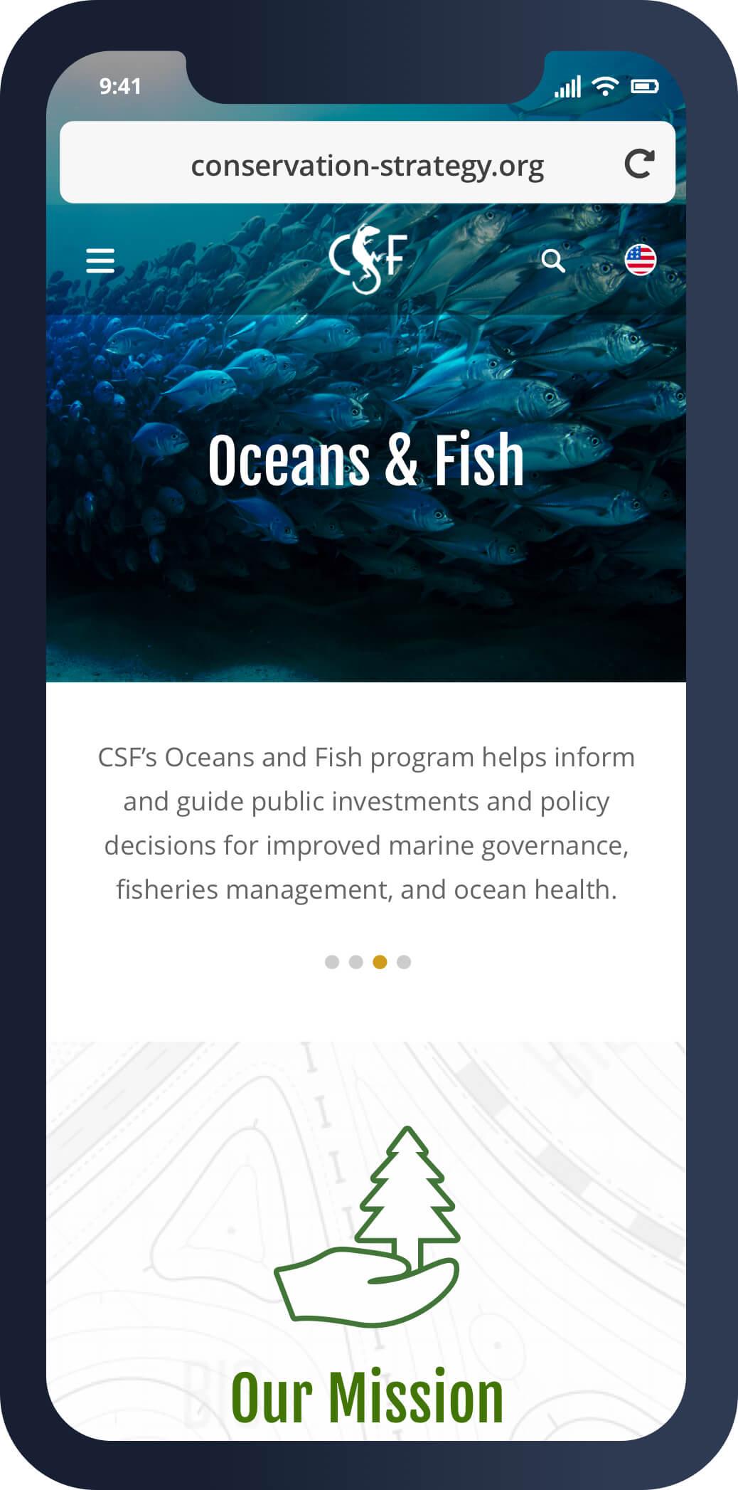 A mobile screenshot of the Oceans & Fish section