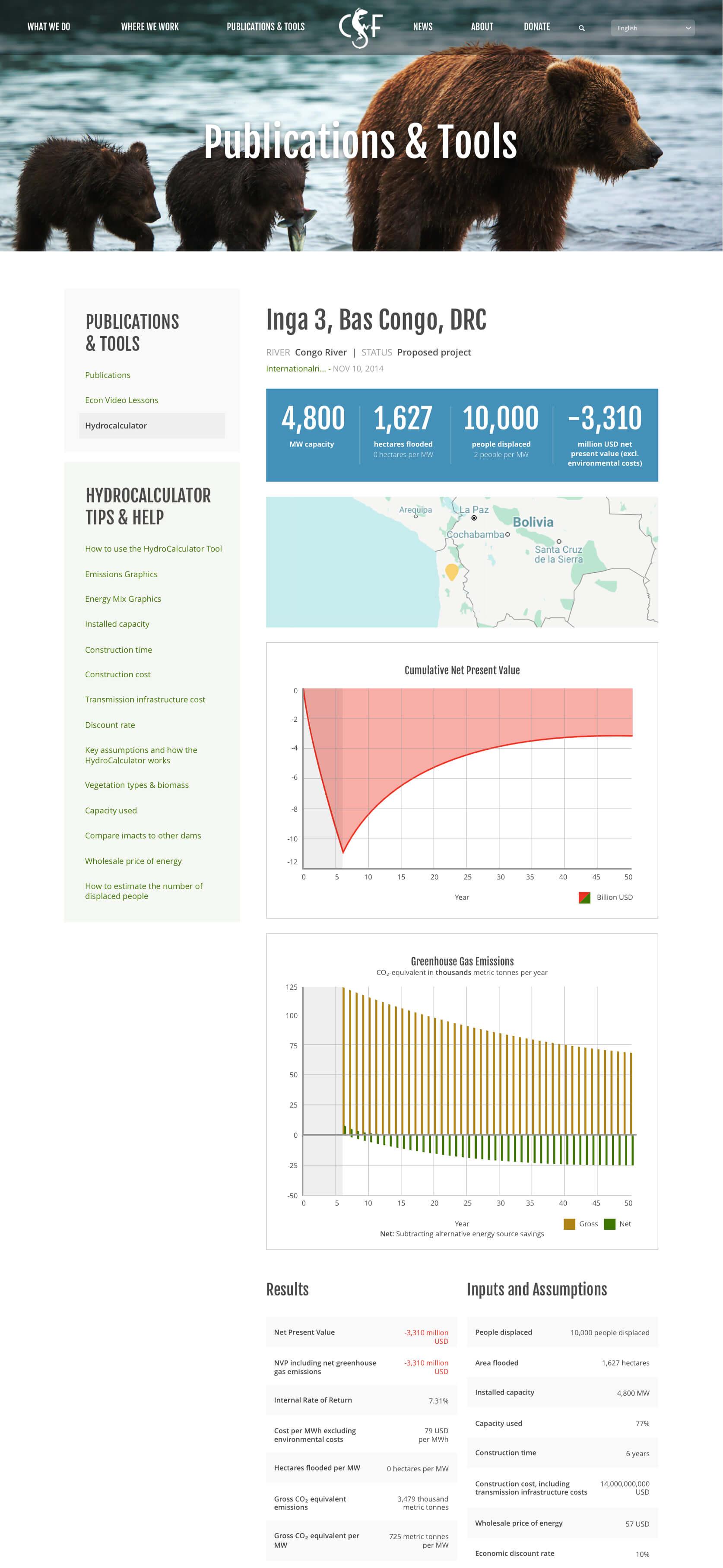 A desktop screenshot of the hydrocalculator tool