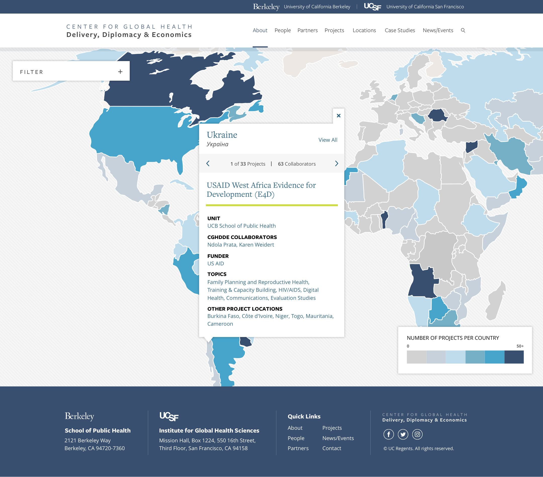 A desktop screenshot of the interactive projects map