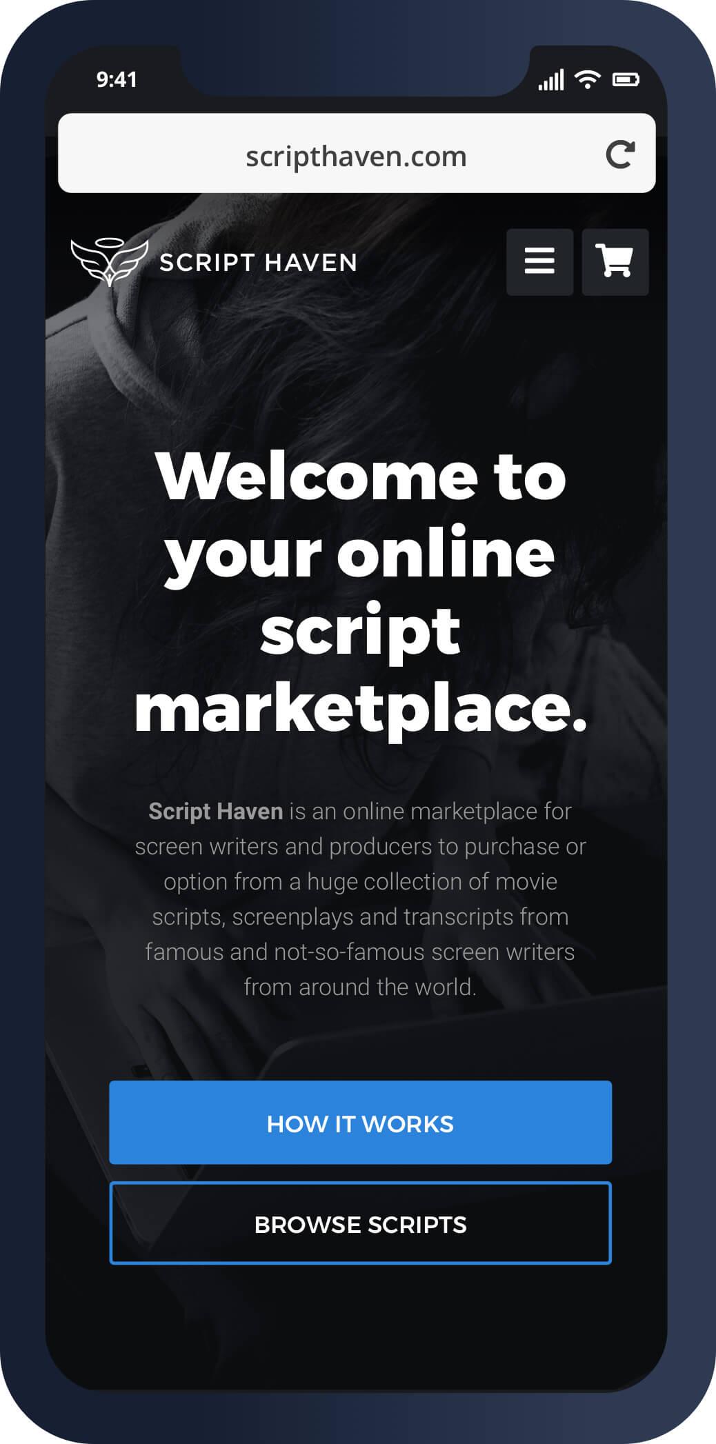 A mobile screenshot of the Script Haven homepage