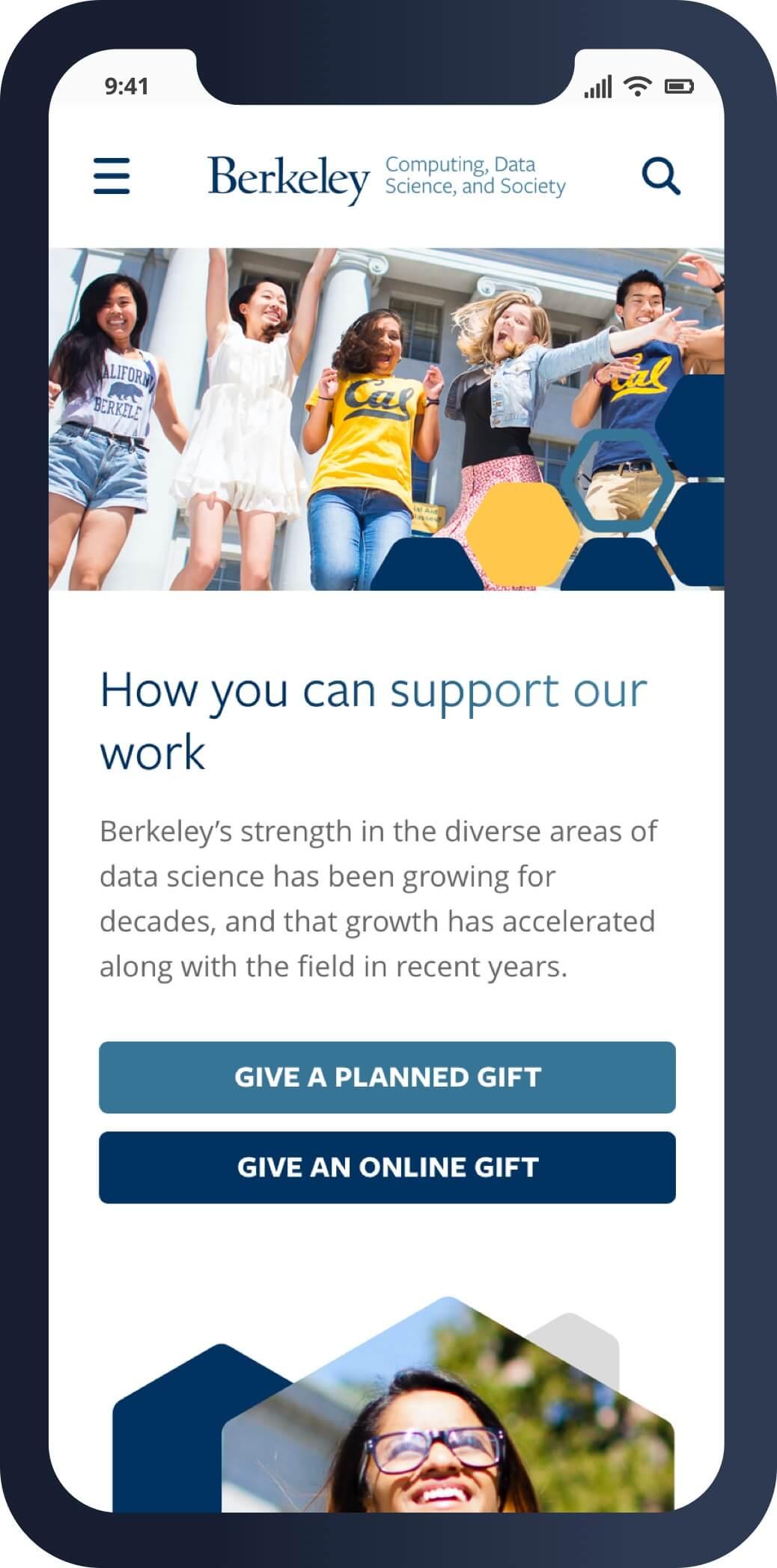 A mobile screenshot of the UC Berkeley CDSS donate page