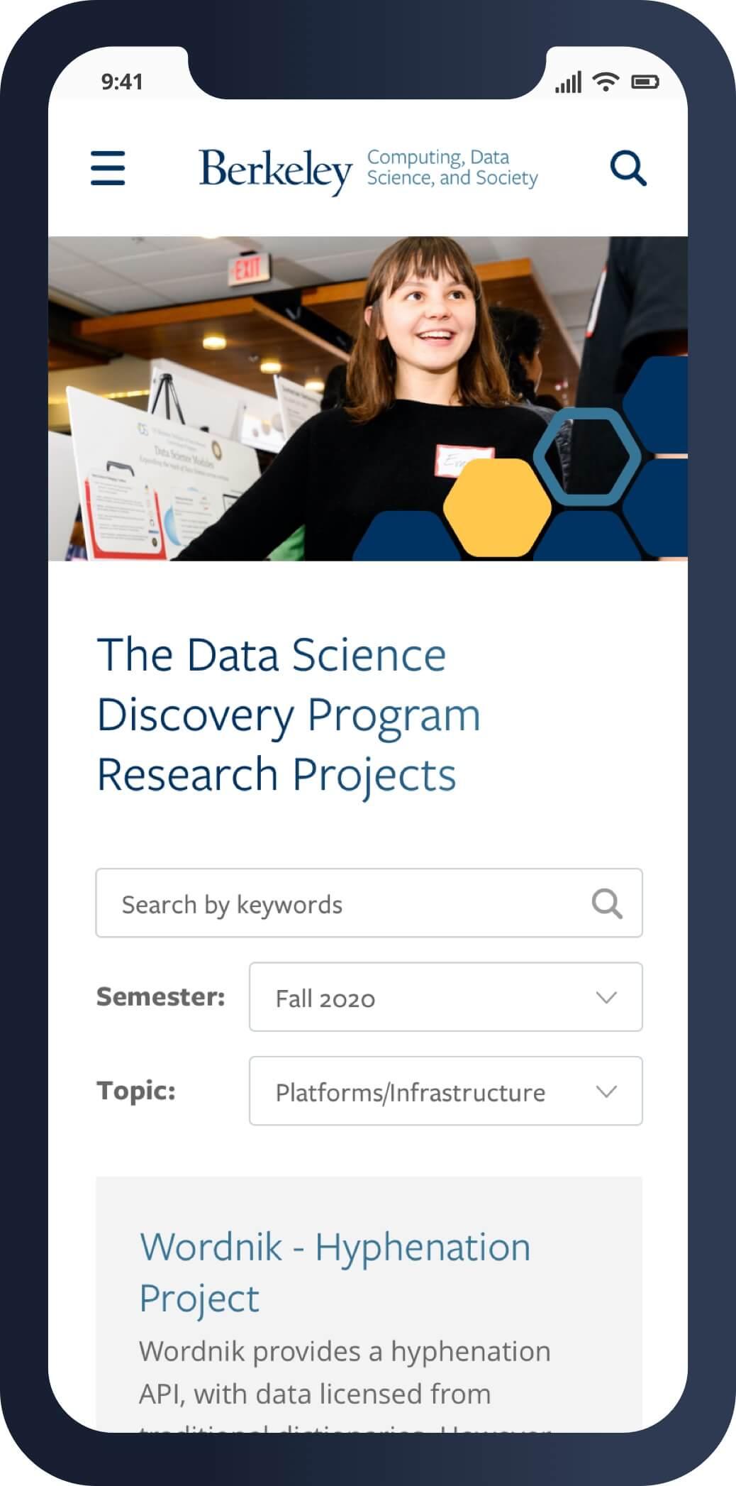 A mobile screenshot of the UC Berkeley CDSS Discovery Program