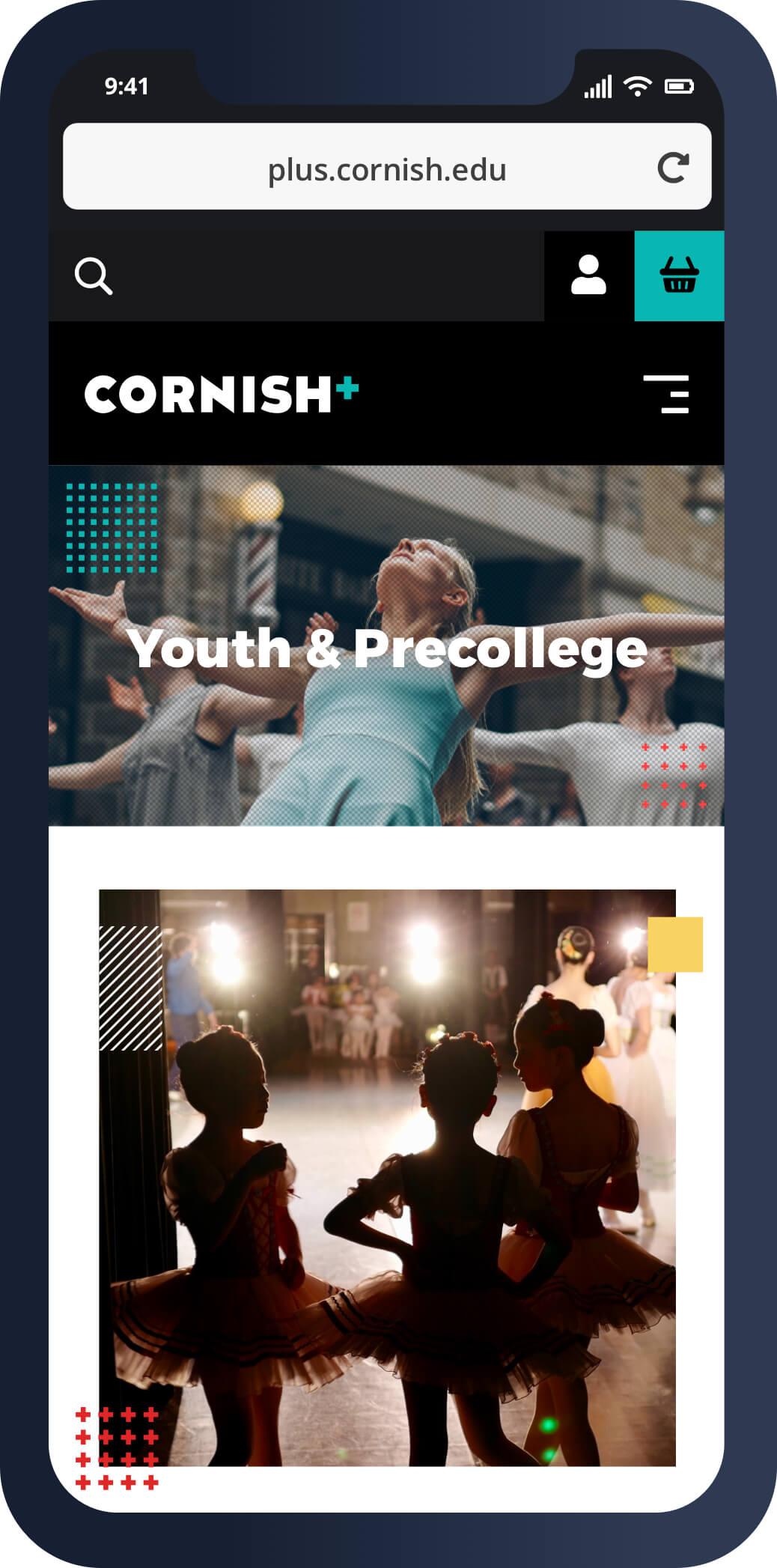 Mobile screenshot of the Youth and Pre-College section on Cornish+